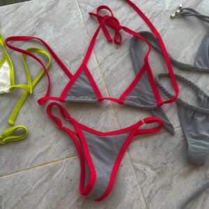 Cosmic Palms Red and Gray Bikini Set